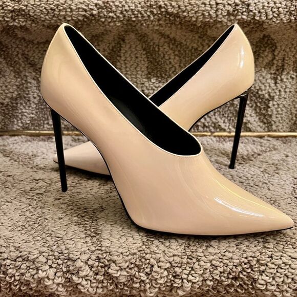 EEUC Saint Laurent Teddy Ivory Patent Leather Stiletto Heel Pumps Shoes Sz 39.5 - Picture 2 of 10